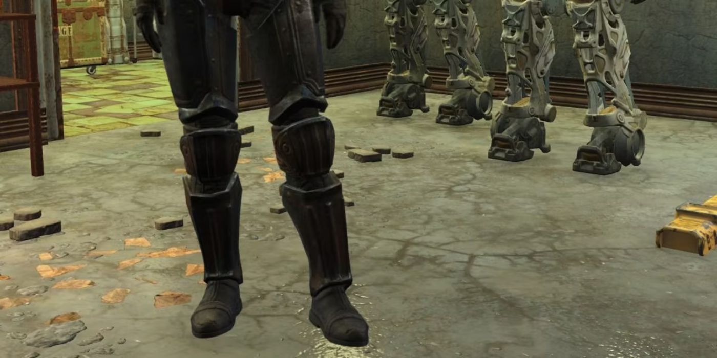 Player equipped with the Freefall Legs armor piece in Fallout 4.