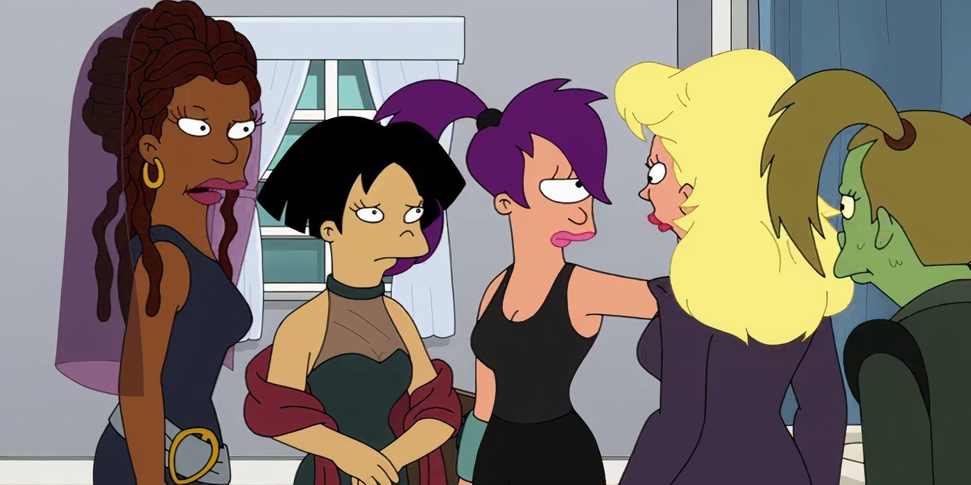 El grupo de amigos de Futurama Leela.