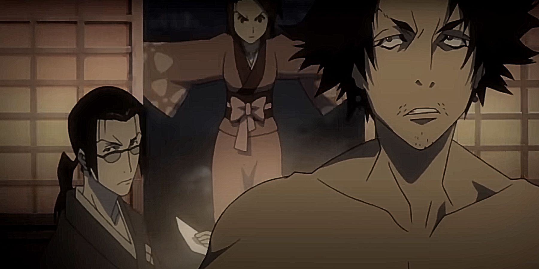 Fuu, Jin e Mugen prestes a entrar em outra discussão em Samurai Champloo