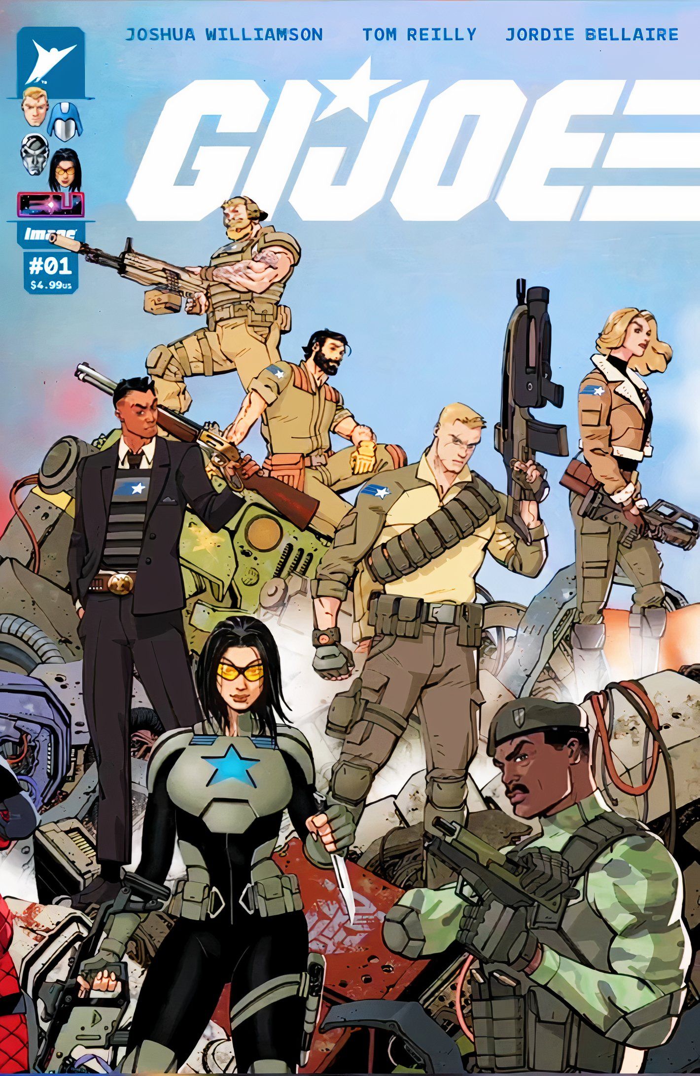 La portada principal de GI Joe #1, con la primera foto grupal del equipo reunido.