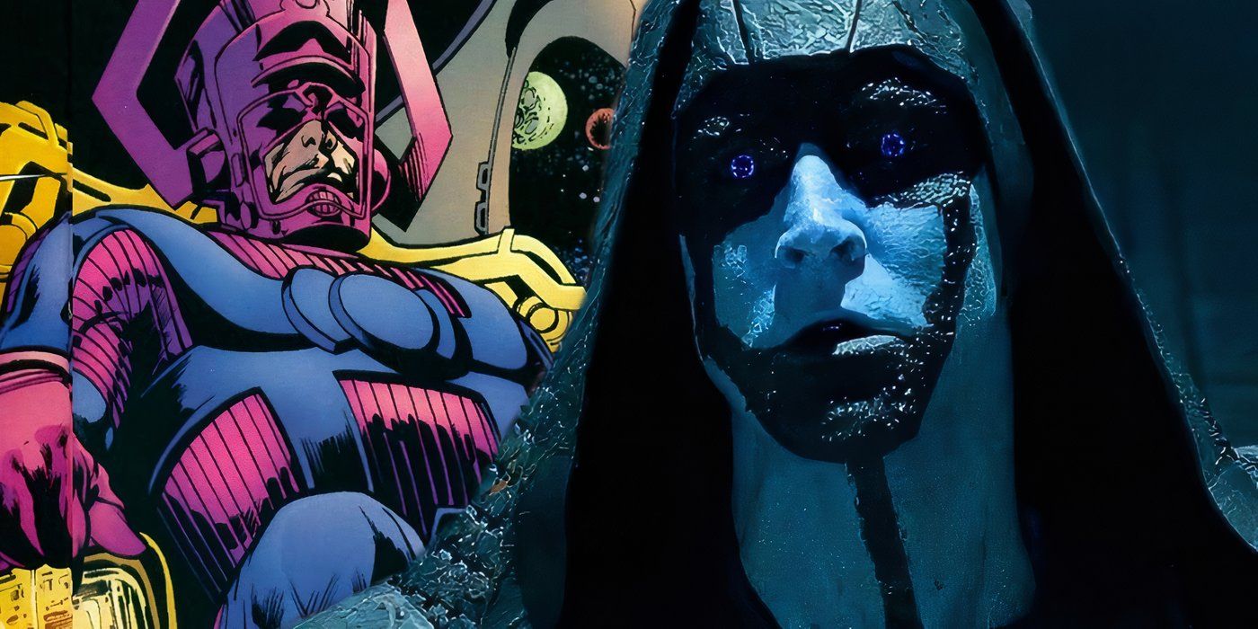 Galactus sits in a chair with Ronan the Accuser in front of him.