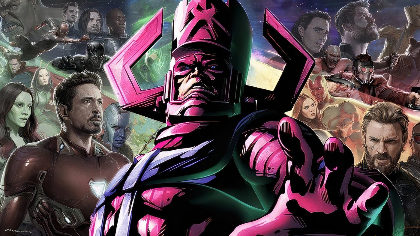 Marvel Comics' Galactus with every major MCU character behind him.