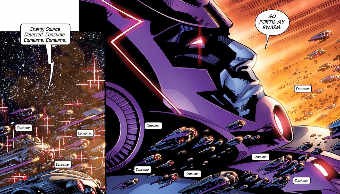 Galactus ordering his Ultimate Universe Herald, the Gah Lak Tus swarm, to consume planets.