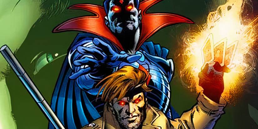 Comic book art: Mister Sinister looms over Gambit.