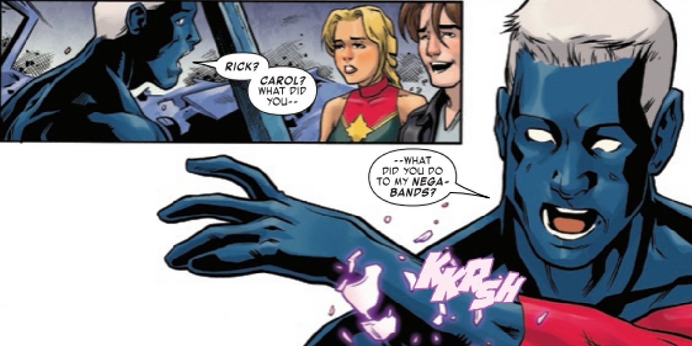 Genis-Vell reage à perda de suas Nega Bands por causa do Capitão Marvel e Rick Jones