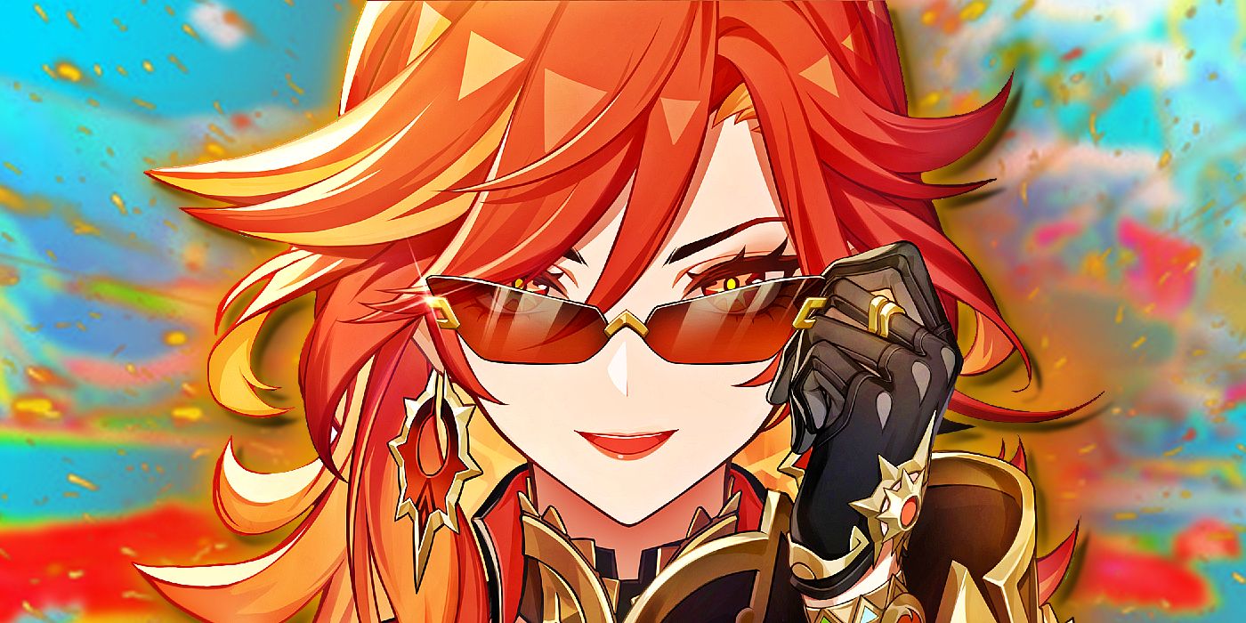 Mavuika from Genshin Impact adjusts her sunglasses as an explosion is heard behind her.