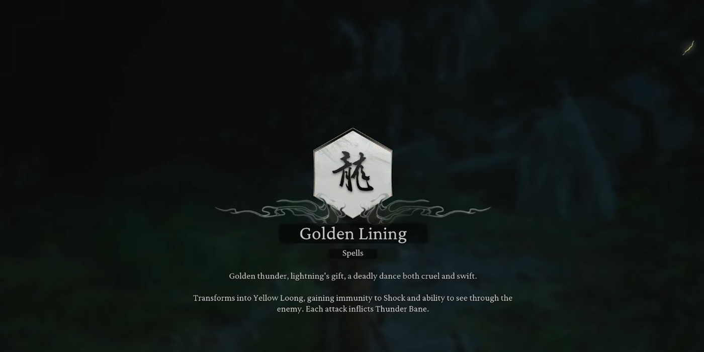 Jogador obtendo o Feitiço de Transformação Golden Lining em Black Myth: Wukong.