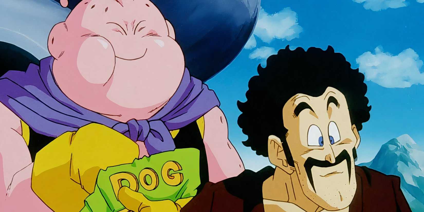 dragon ball z good buu eating dog food with mr. satan.
