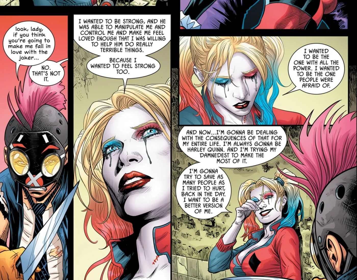 Harley Quinn explains to Clownhunter her story with The Joker in Batman #105