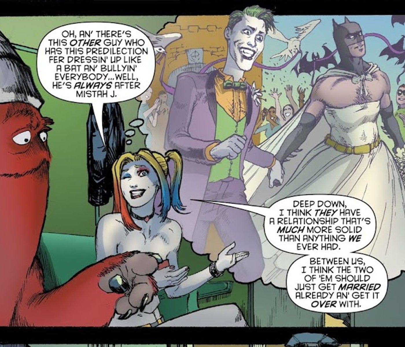 Harley Quinn diz a Gossamer que Batman e Joker deveriam se casar