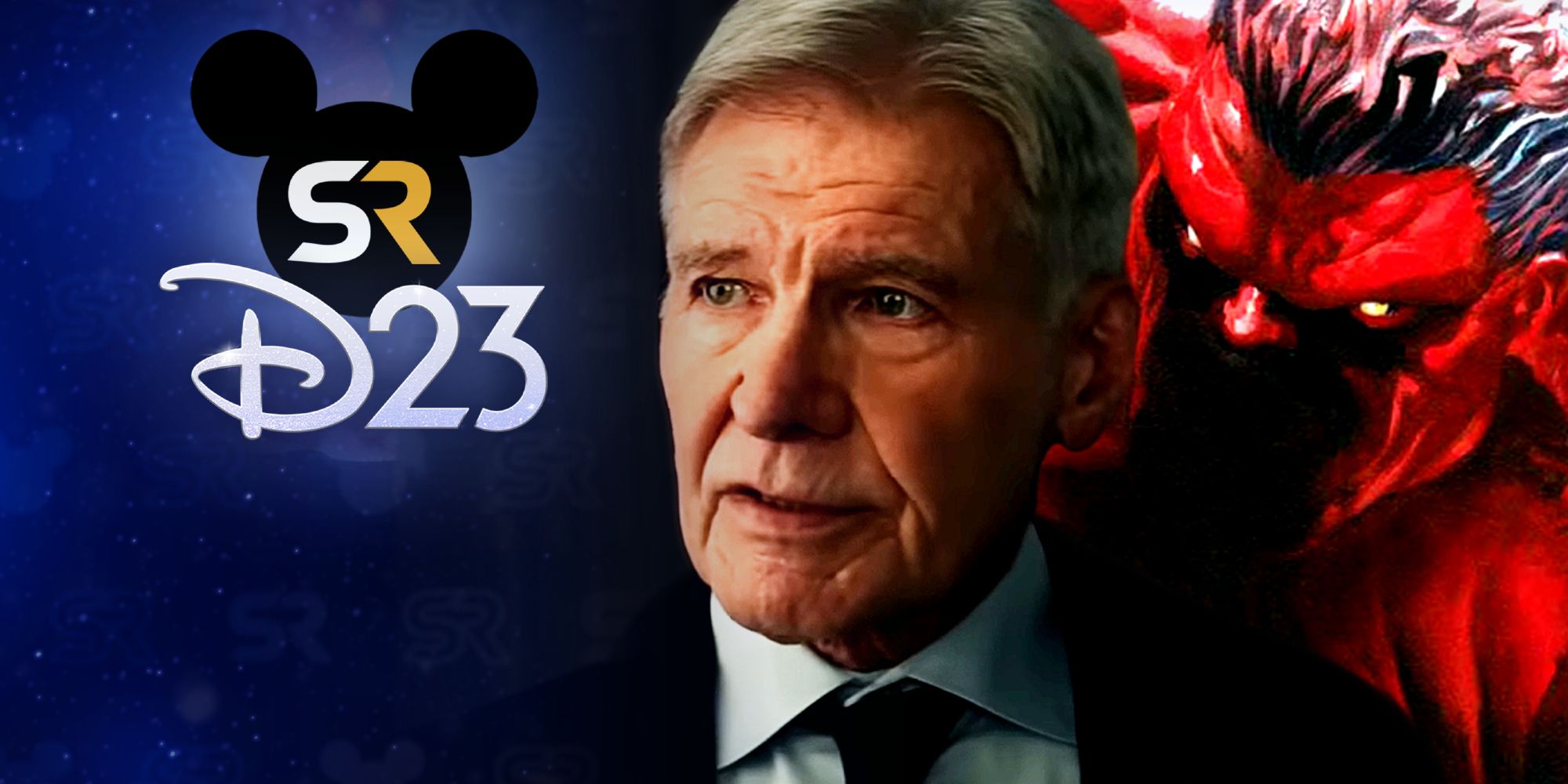 Harrison Ford speaks to Sam Wilson in Captain America Brave New World and Red Hulk stands in the shadows