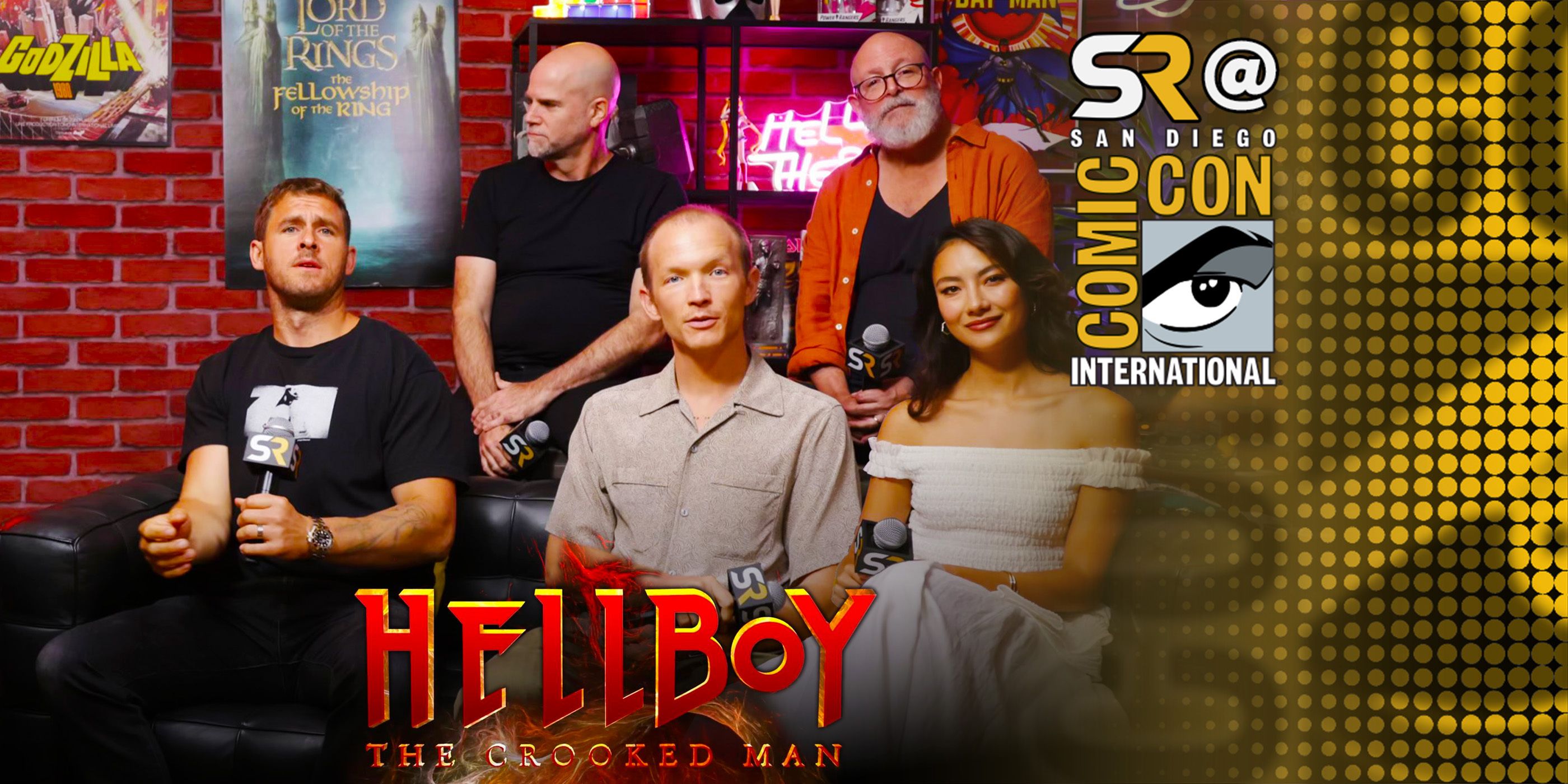 Cast and creators of Hellboy: The Crooked Man sitting in SR&rsquo;s media suite for SDCC interview