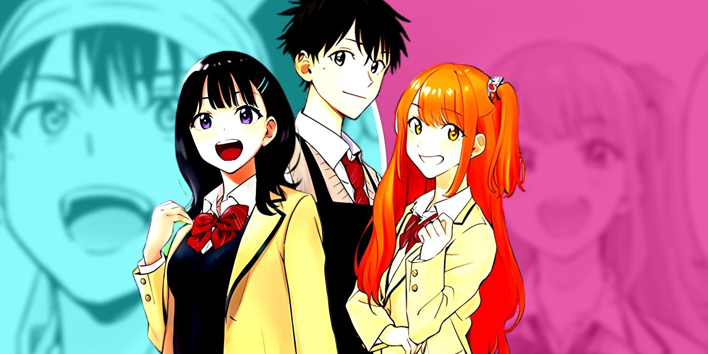 The cast of Hima-Ten, Tenichi, Himari, and Kanai. Behind them, scenes of the main couple can be seen.