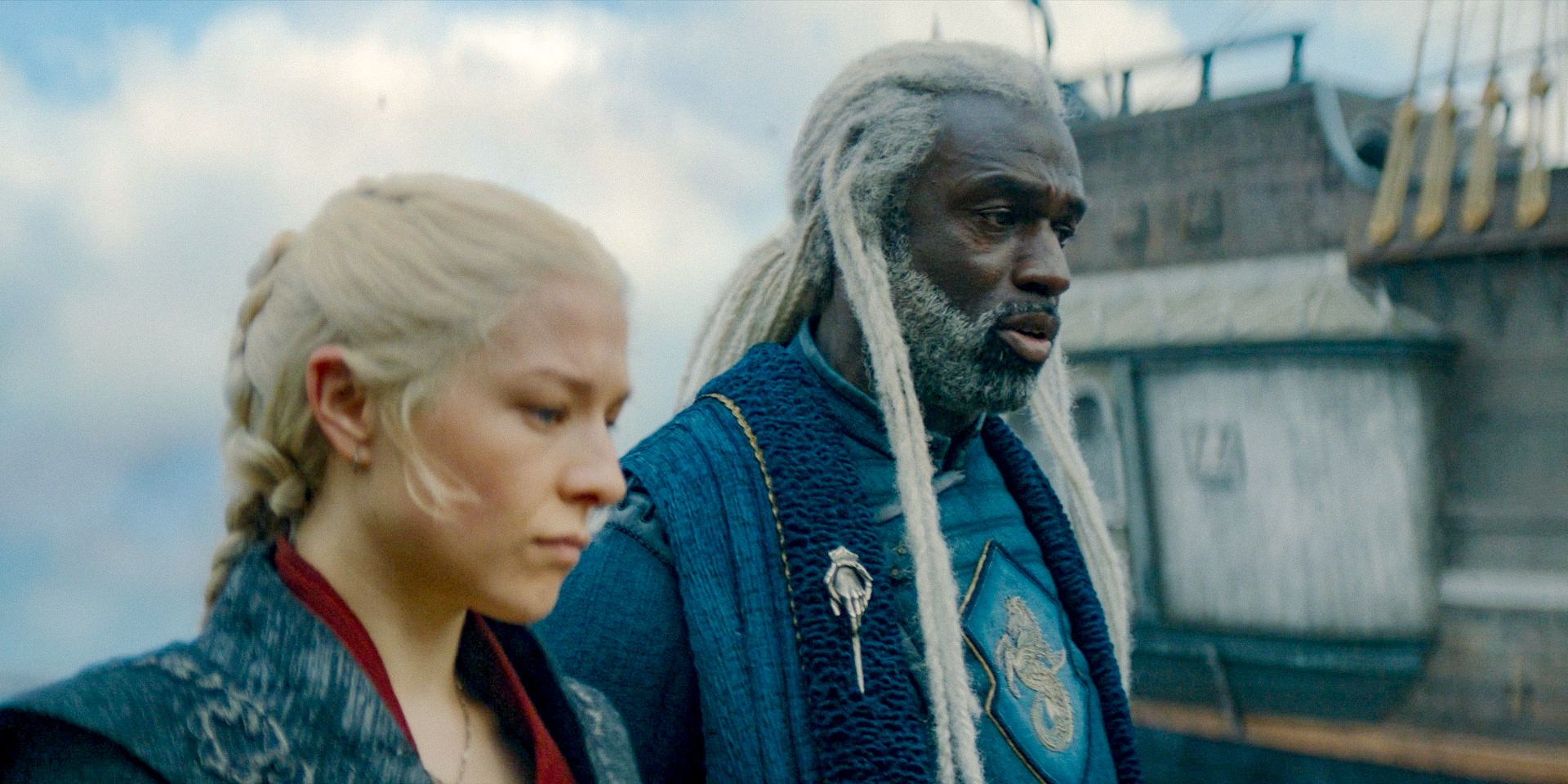 Lord Corlys (Steve Toussaint) advises Rhaenyra not to delay the war any further in House of the Dragon season 2 Episode 8