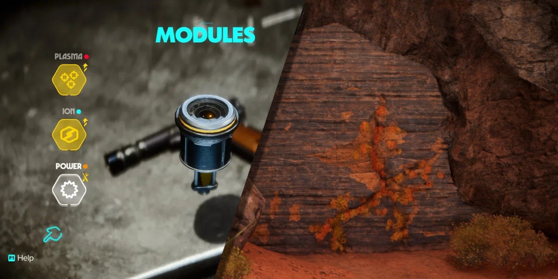 The configuration of the Bolt Power Module shown next to the blaster-destructible rock wall in Star Wars Outlaws