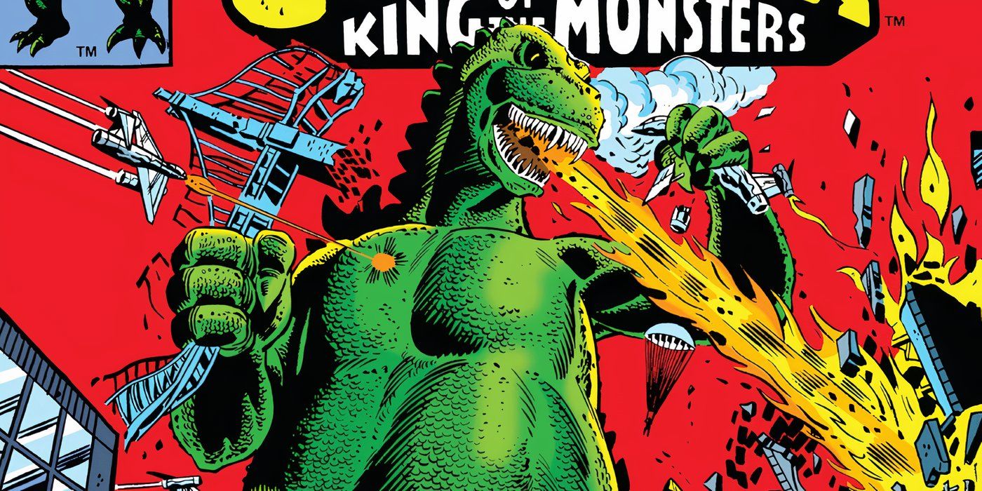 Godzilla destruye una ciudad en los cómics de Marvel.