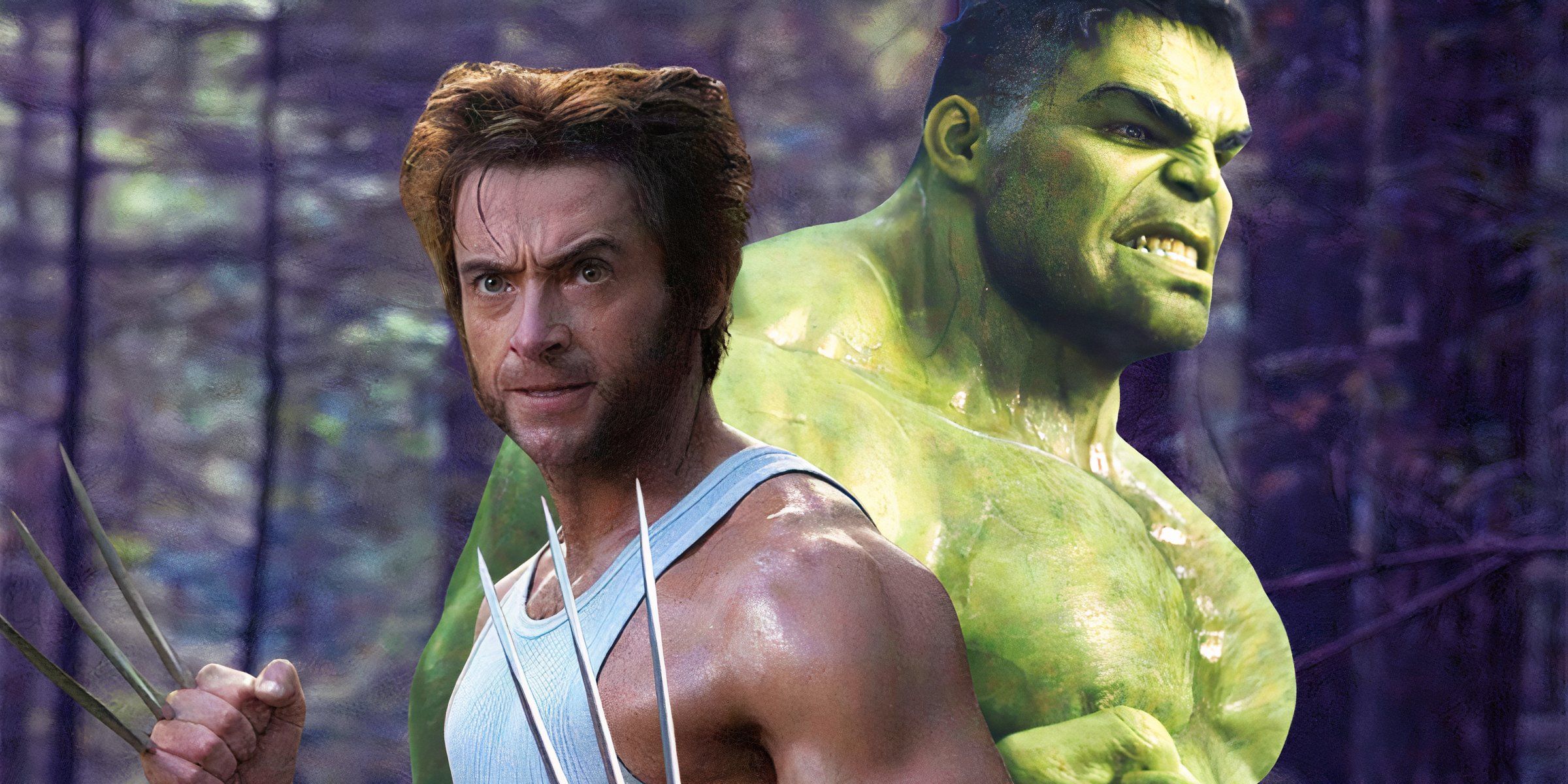 Hugh Jackman's Wolverine faces off against the MCU's Hulk in a forest