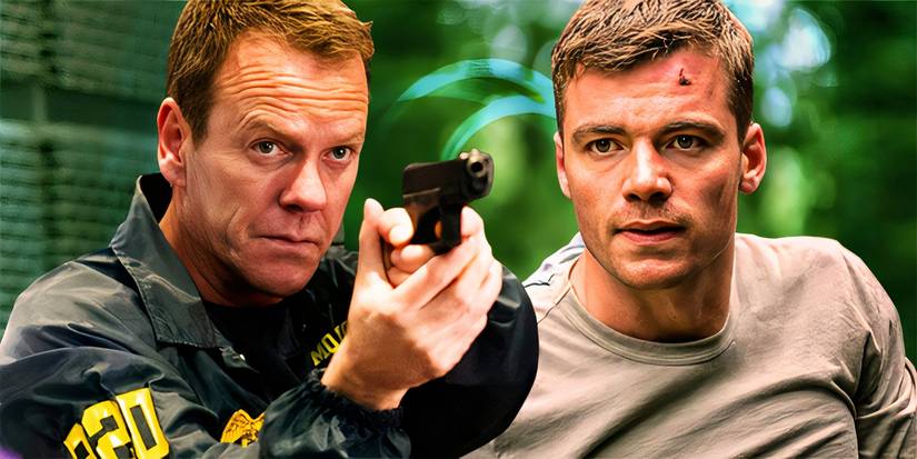 Kiefer Sutherland as Jack Bauer in 24 and Gabriel Basso as Peter Sutherland in The Night Agent.