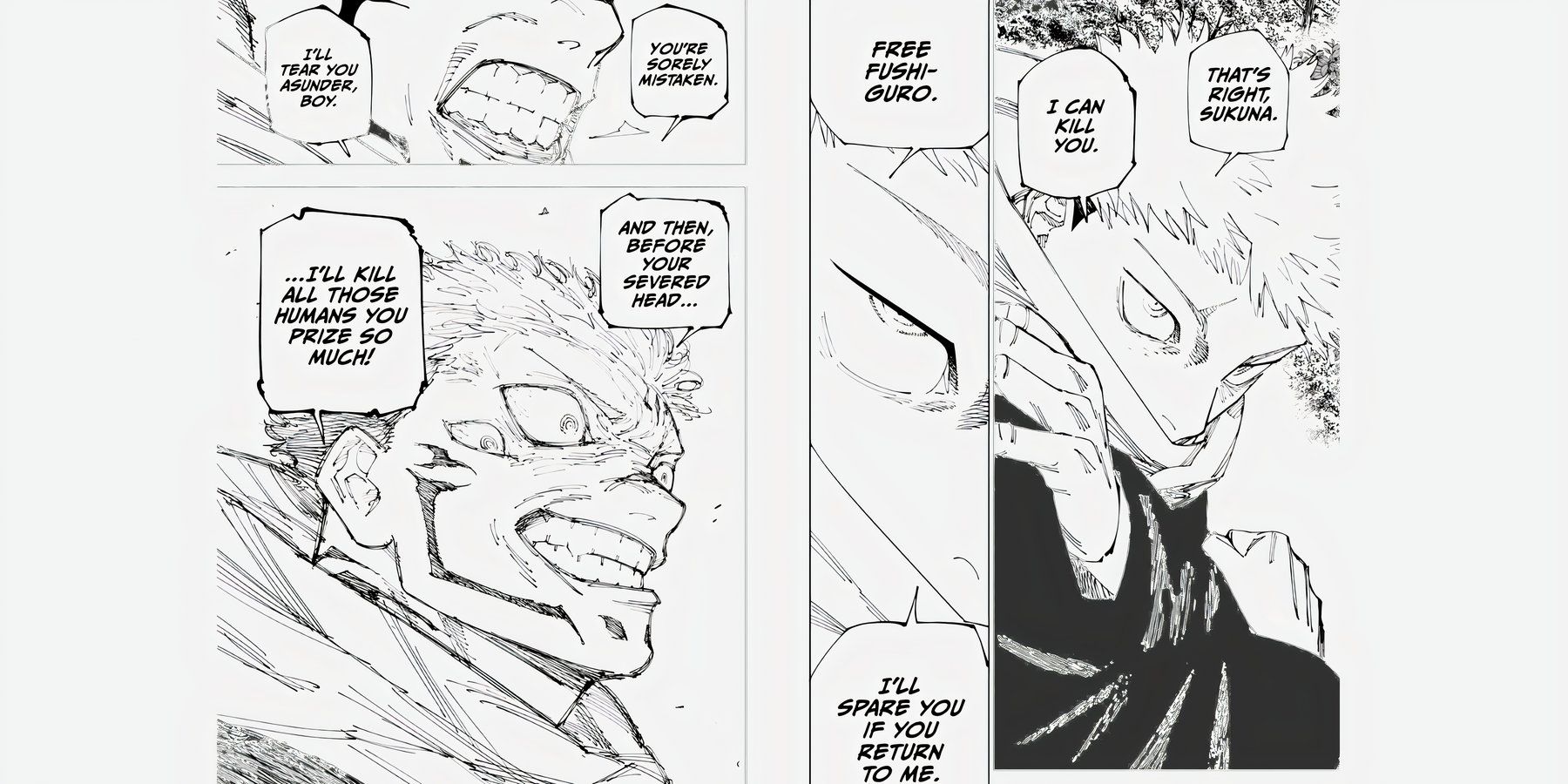 Imagem da página final de Jujutsu Kaisen #265 e o desafio de Yuji a Sukuna