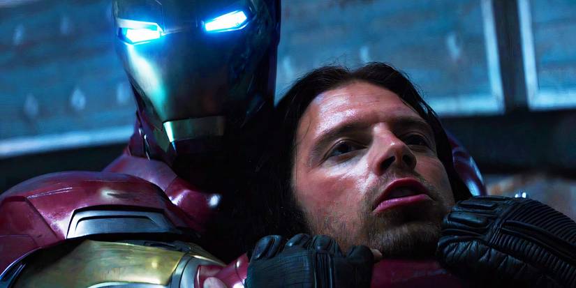 Iron Man holding Bucky Barnes in Captain America Civil War