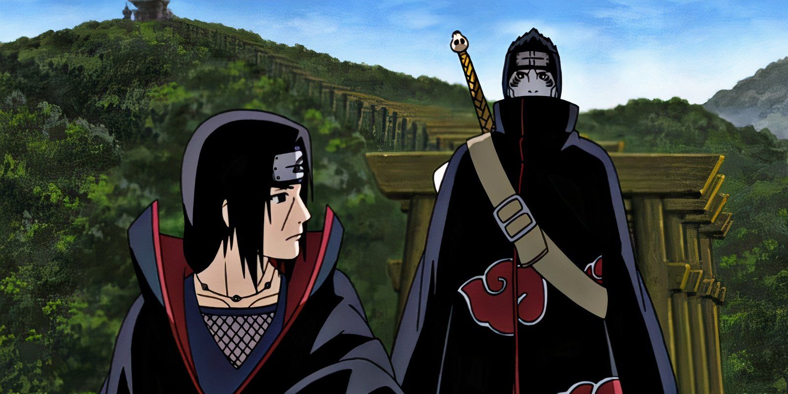 Itachi e Kakuzu caminham juntos em Naruto Shippuden