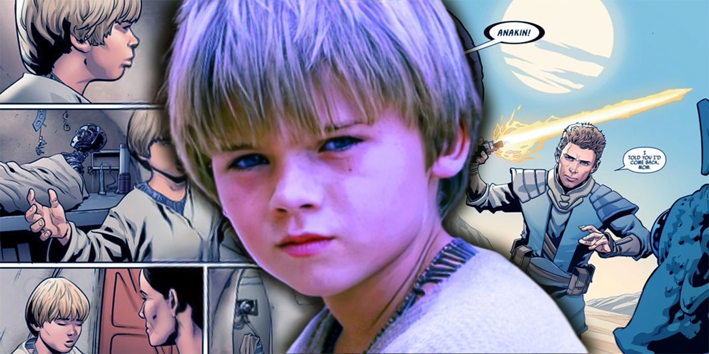 Jake Lloyd as Young Anakin Skywalker in Front of Phantom Menace Comic Book Panels