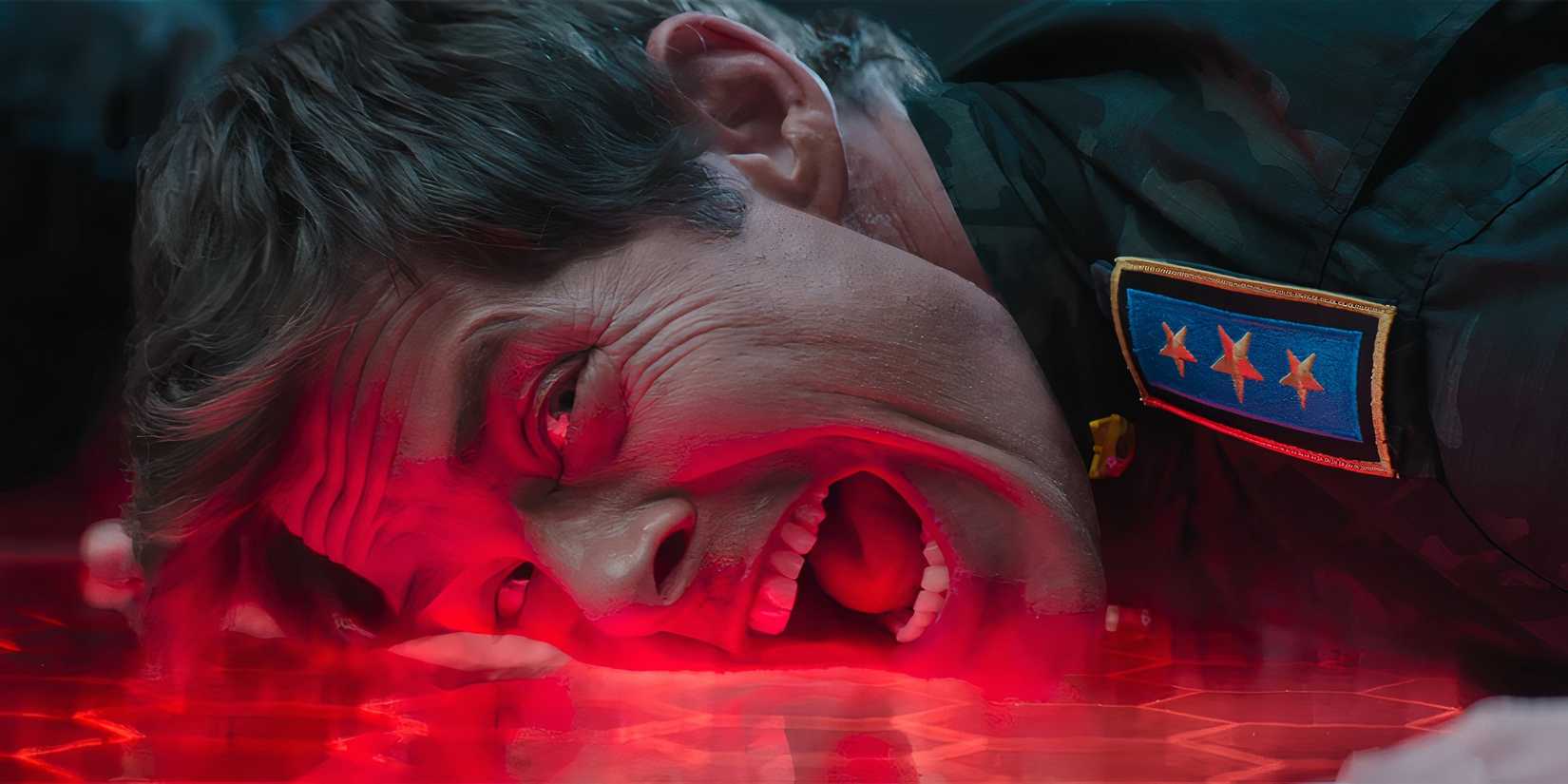 James Marsden as Tom screaming while held down to the floor in Sonic the Hedgehog 3
