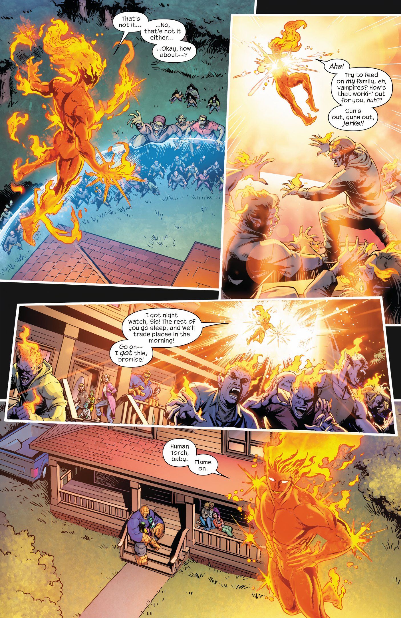 Johnny Storm Uses His Powers To Scare Off A Horde Of Vampires