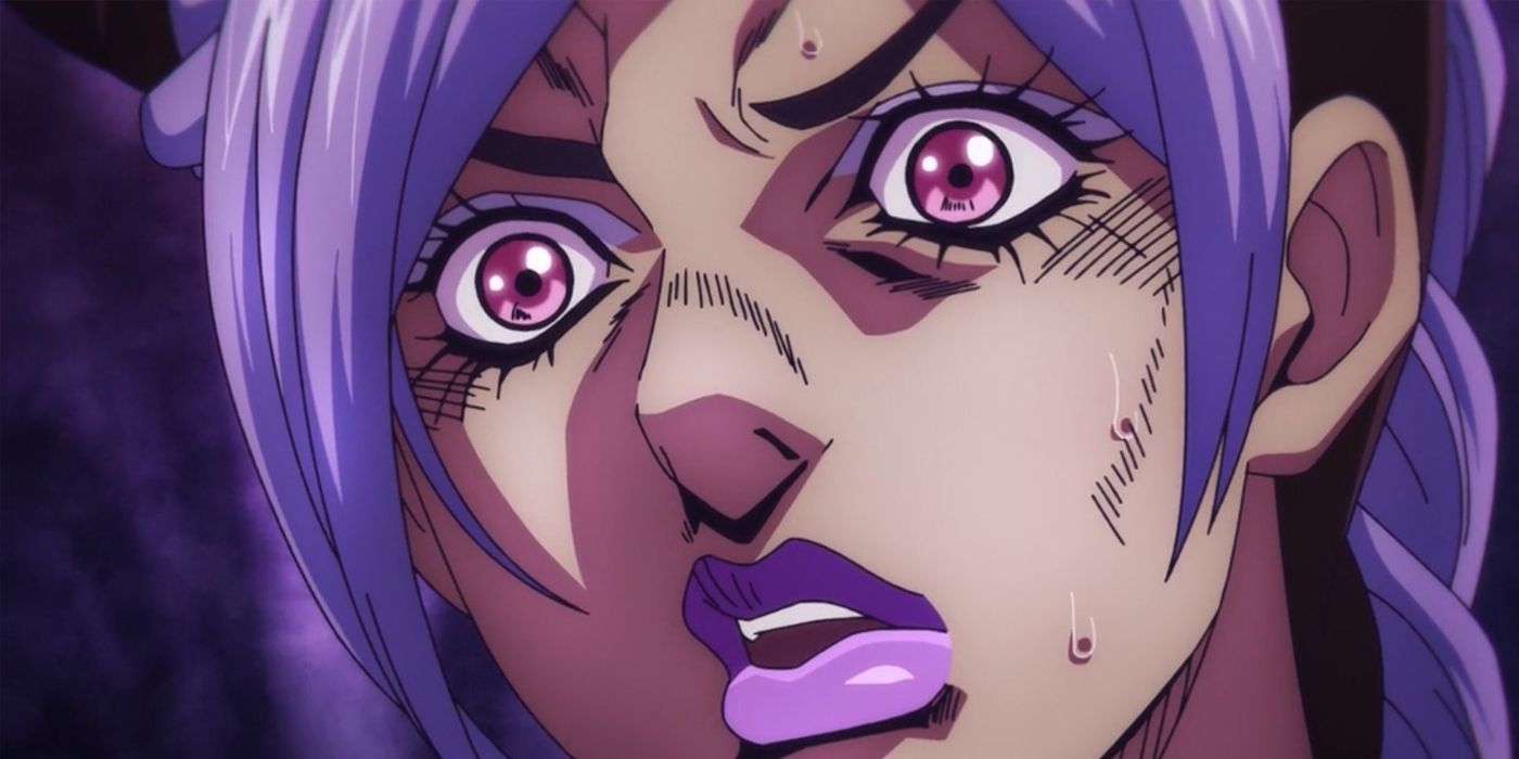 A close-up of Jolyne looking shocked at something.