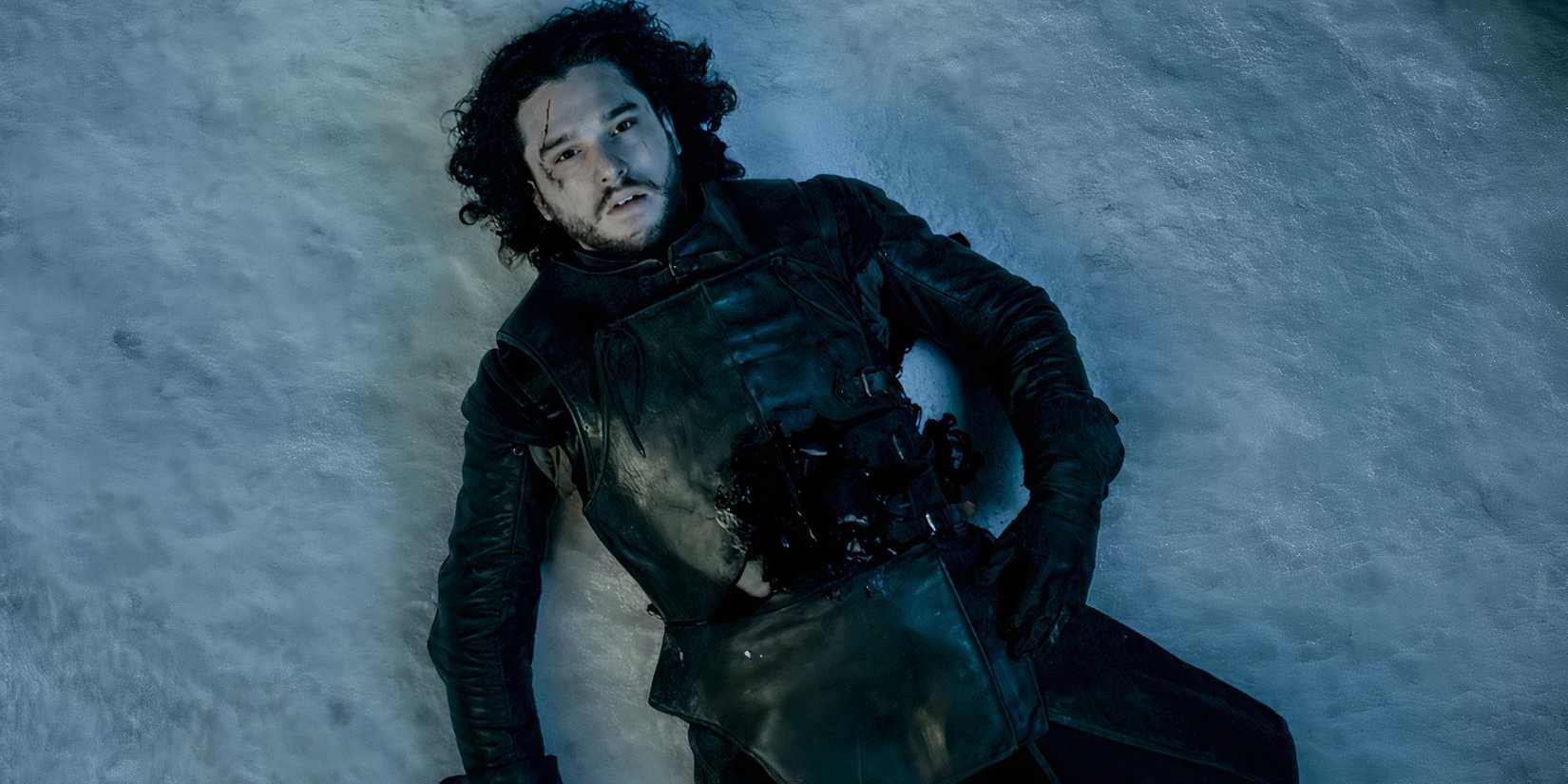 Jon Snow's corpse in the snow in Game of Thrones