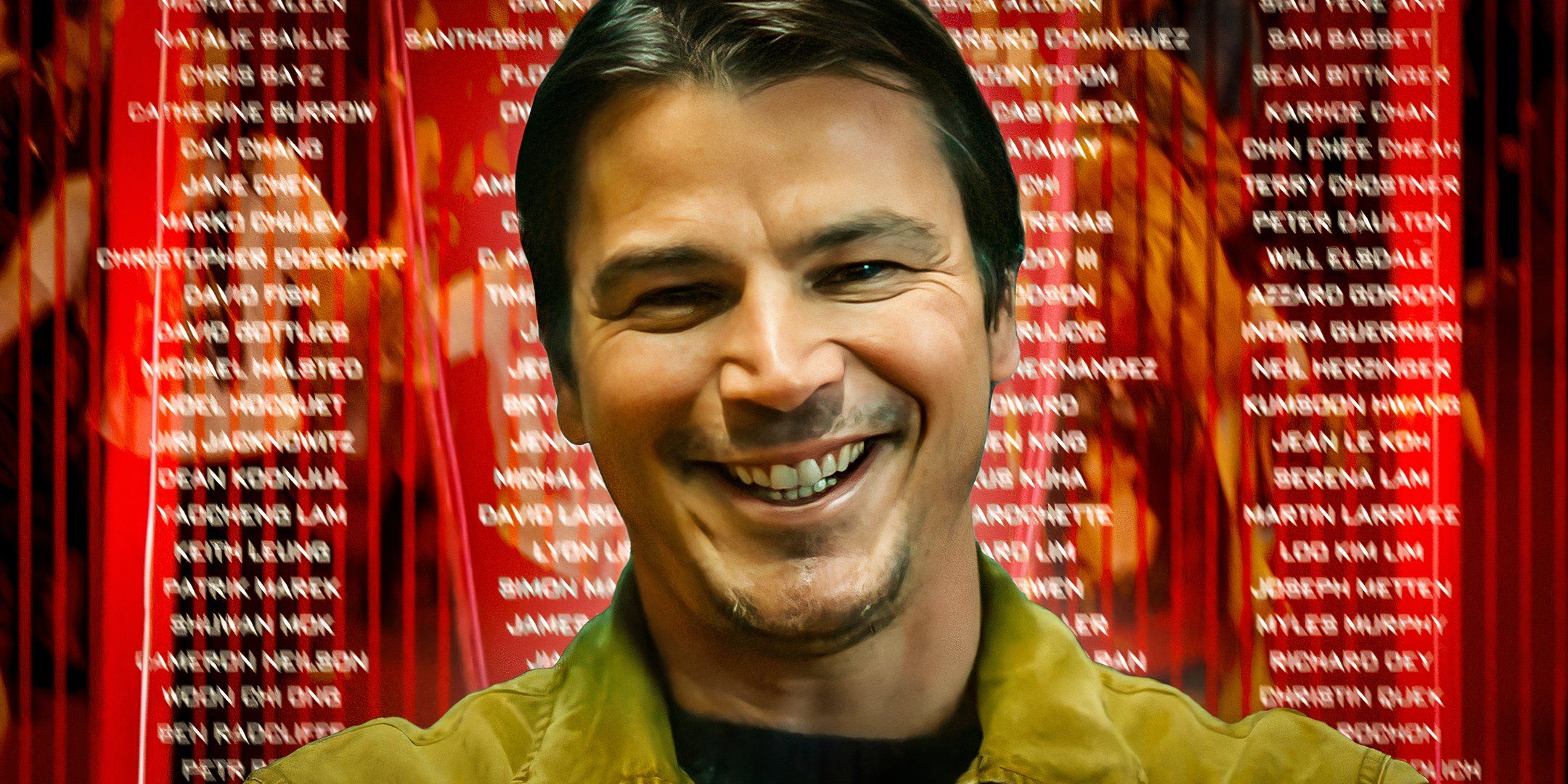 Josh Hartnett as Cooper aka The Butcher in Trap with credits behind him