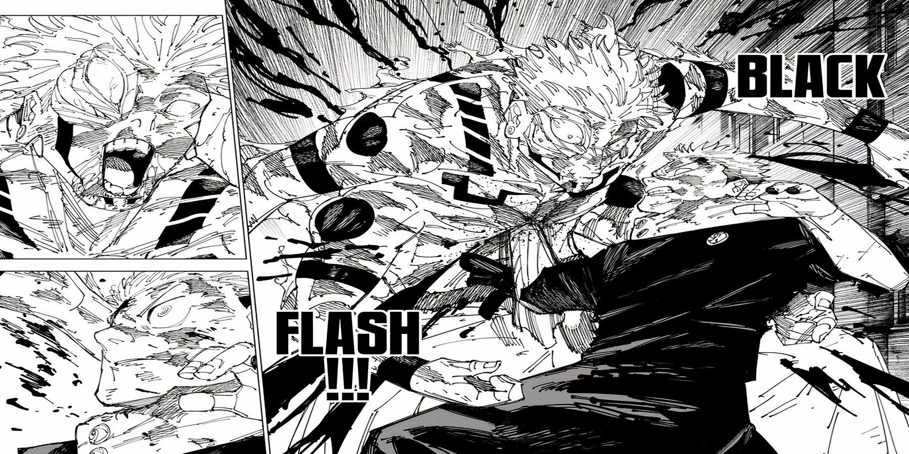 Yuji acertando Sukuna com um Black Flash