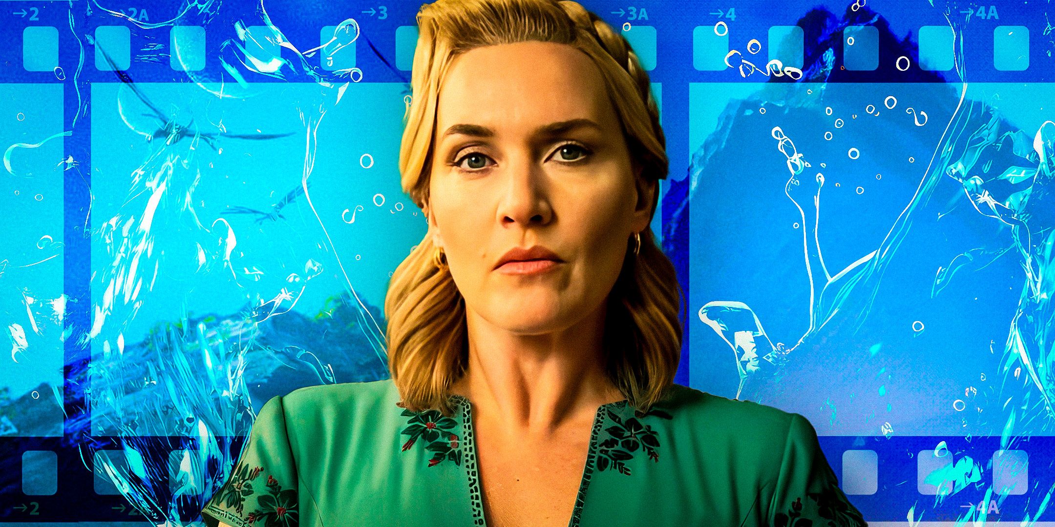 A custom image of Kate Winslet looking stern against a graphic of a film reel