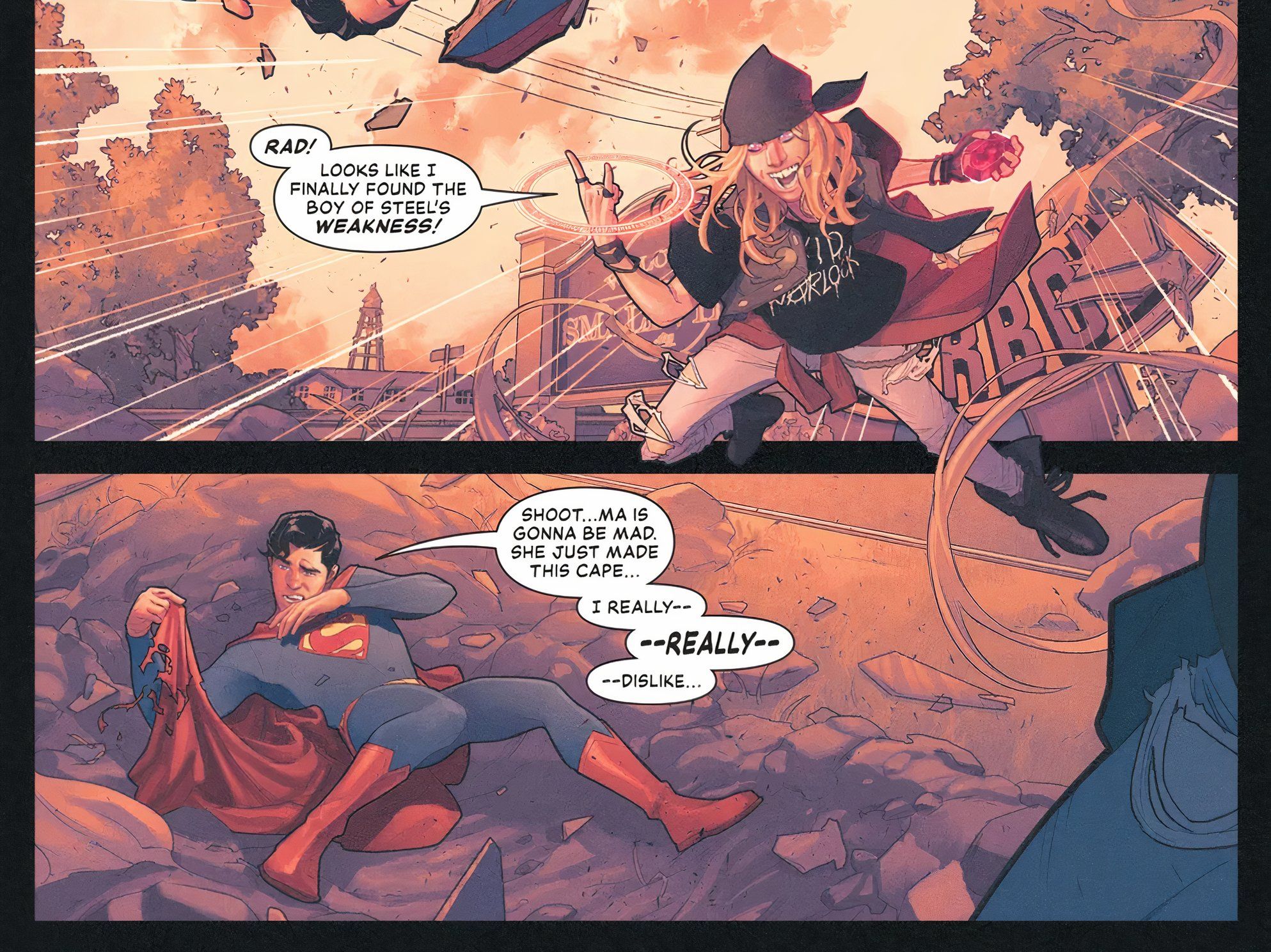 Kid Warlock descobre a fraqueza do Superboy em relação à magia DC