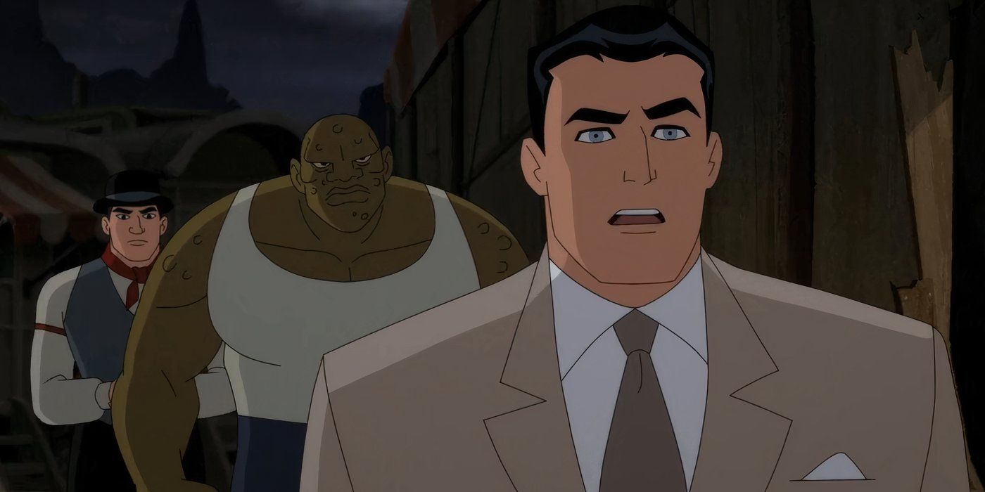 Killer Croc atrás de Bruce Wayne em Batman Caped Crusader