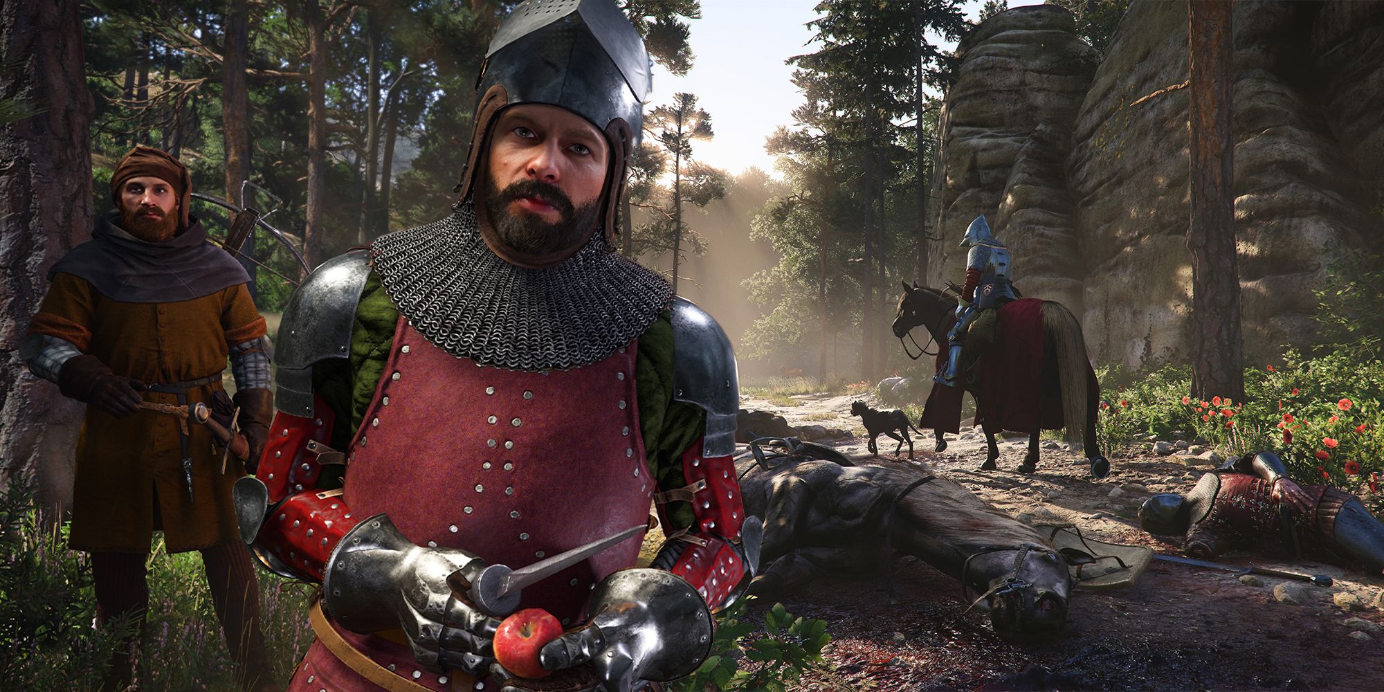 Kingdom Come Deliverance 2 - Bandit with knife and rider in the distance