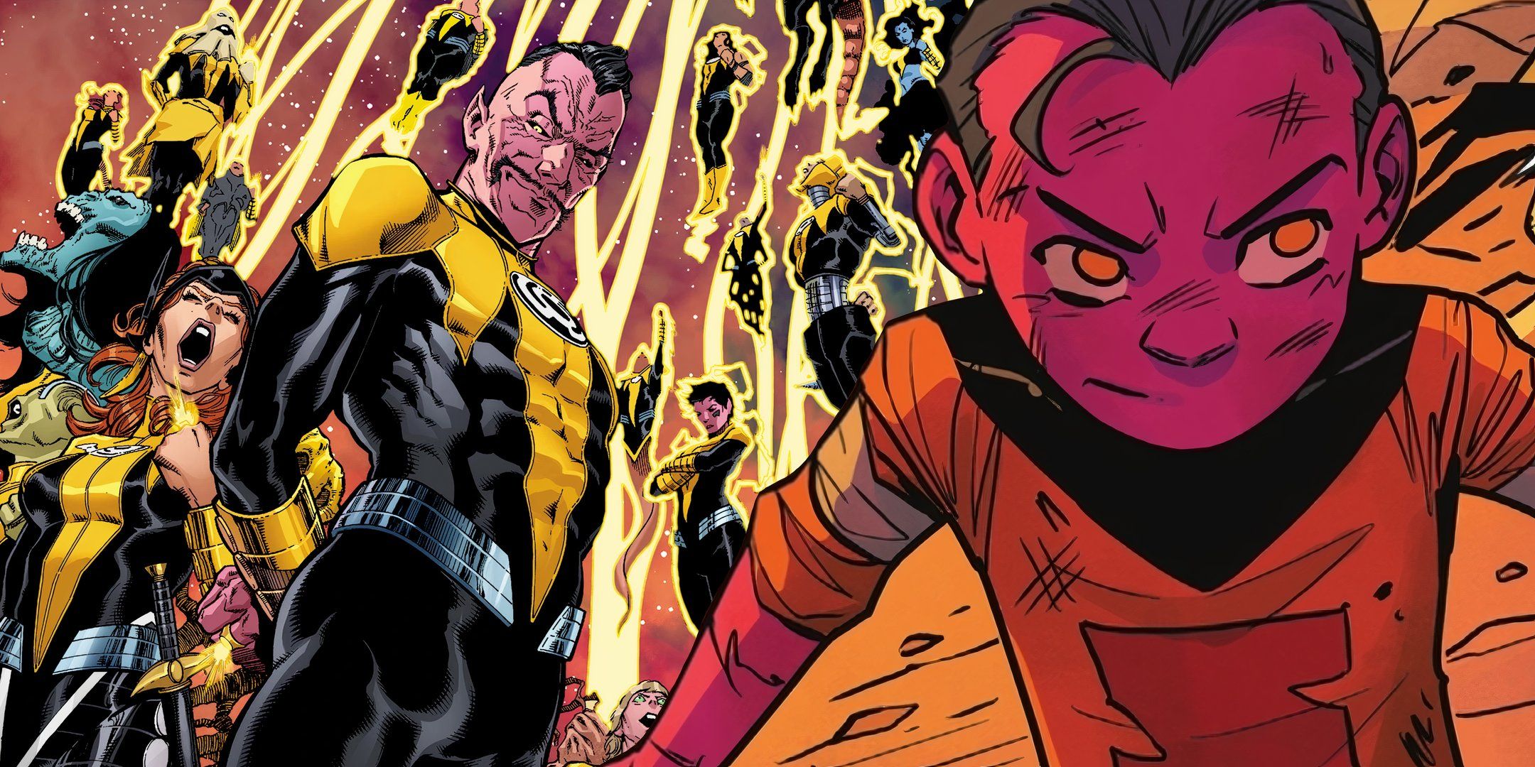 Korg Looking Determined as Sinestro Stands with His Corps DC