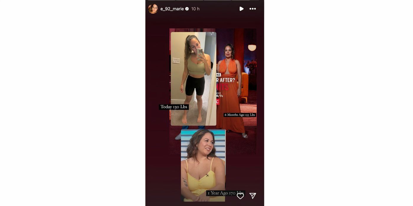 Liz Woods in 90 Day Fiance showing before and after weight loss photos on Instagram