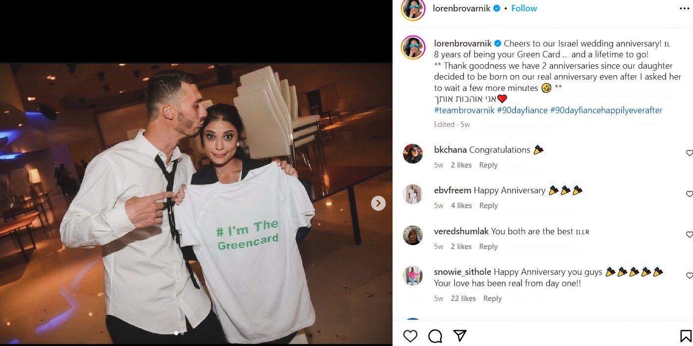 loren and alexei brovarnik of 90 day fiance with her holding an im the green card shirt as he kisses her