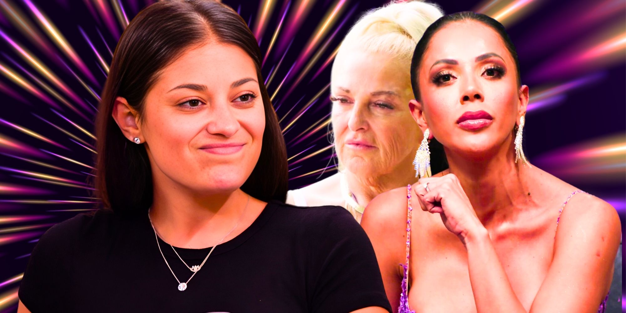 90 Day Fiance's Loren Brovarnik scrunches her face, and Angela Deem and Jasmine Pineda look serious.