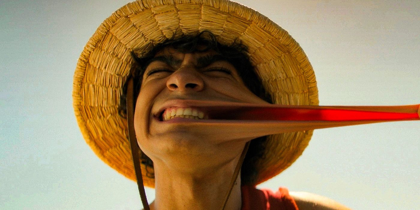 Luffy stretching his face in One Piece live-action.