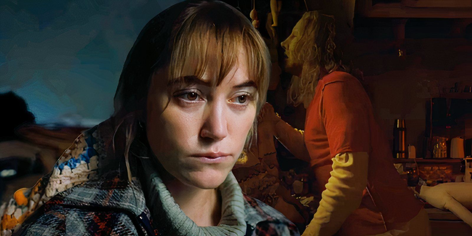 Maika Monroe as Lee Harker and Nicolas Cage as Longlegs in Longlegs