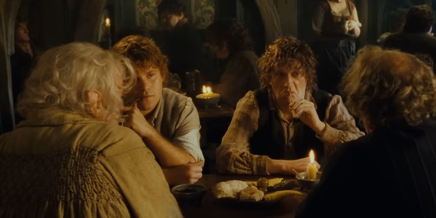 Sam e gli altri hobbit alla locanda del Drago Verde in La Compagnia dell'Anello