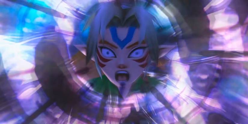 Link screaming while he is being transformed into the Fierce Deity