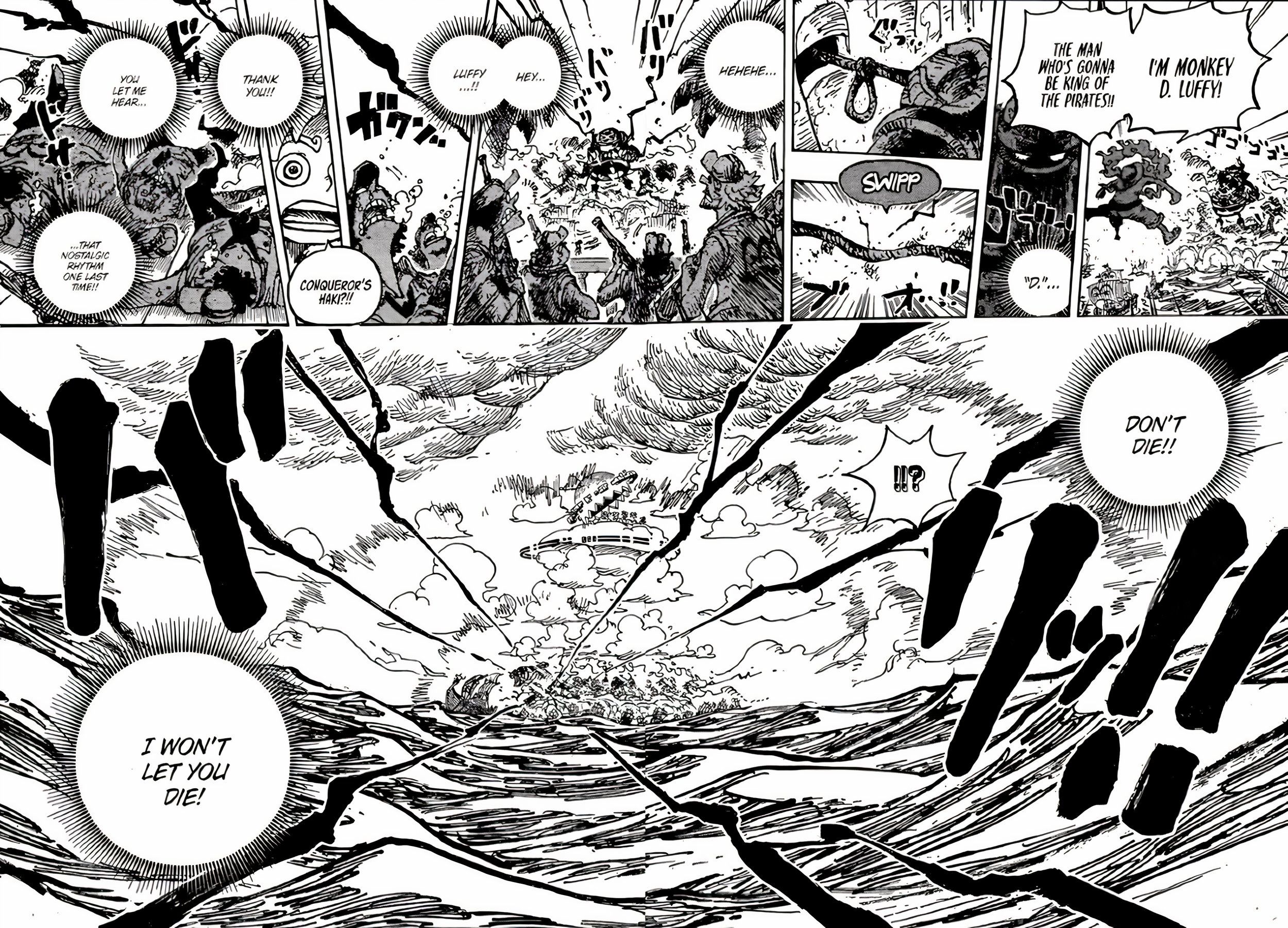 Painel de mangá do Conqueror's Haki de Emet sendo lançado