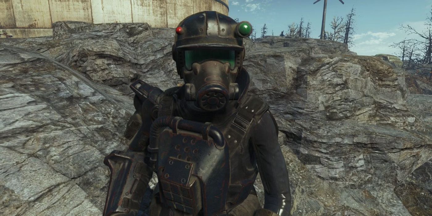 Player wearing black-coloured Marine Armor in Fallout 4.