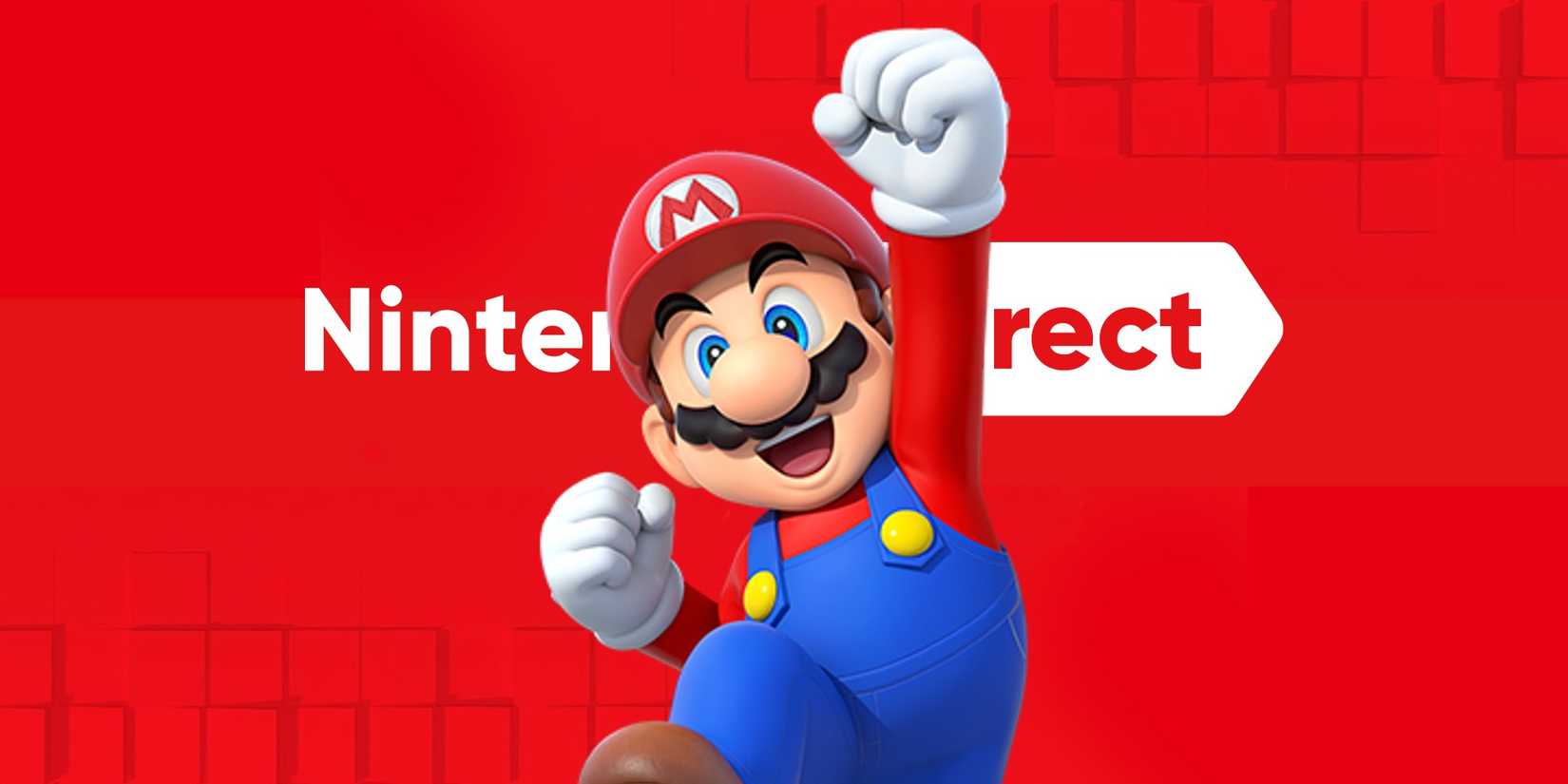 Mario jumping in front of a Nintendo Direct logo.