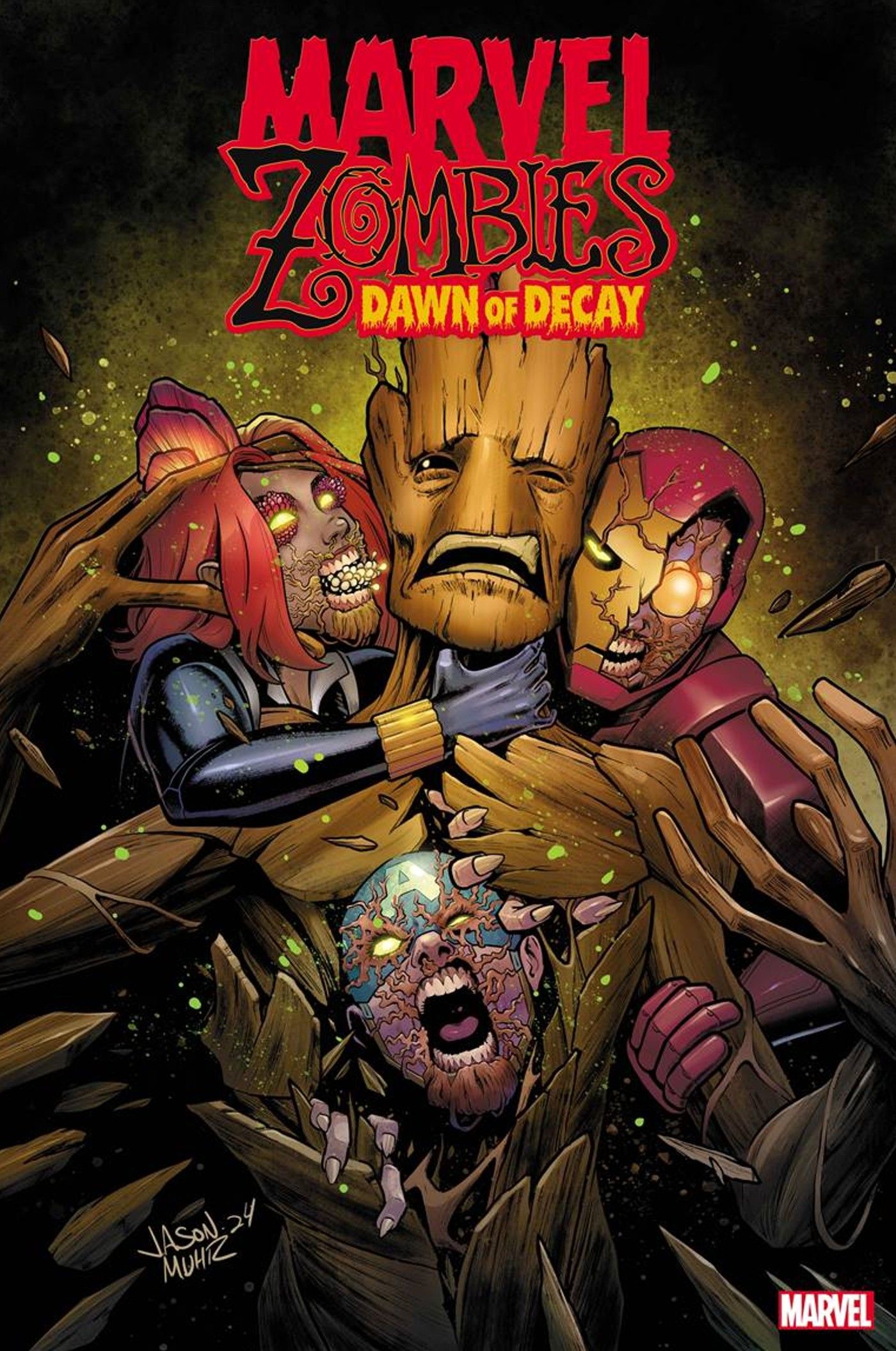 marvel zombies dawn of decay cover where groot is being eaten