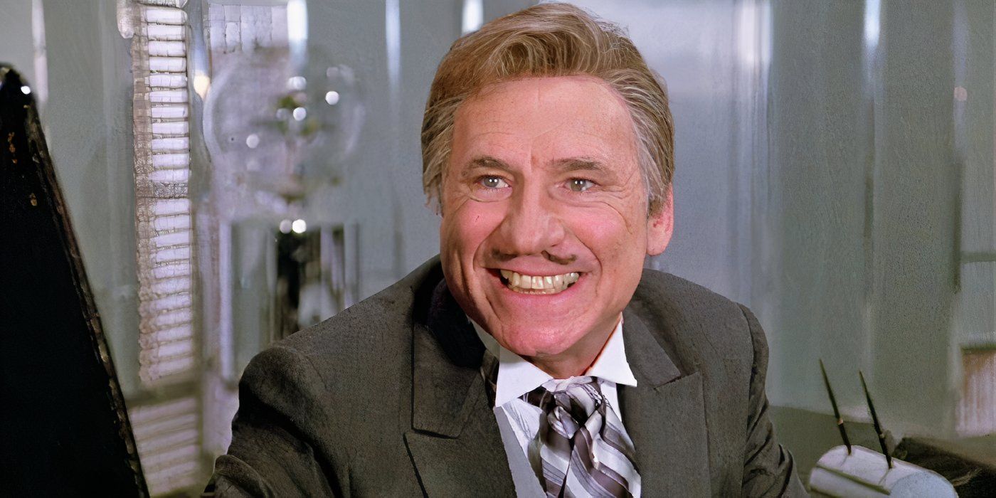 Mel Brooks as President Skroob smiling in Spaceballs