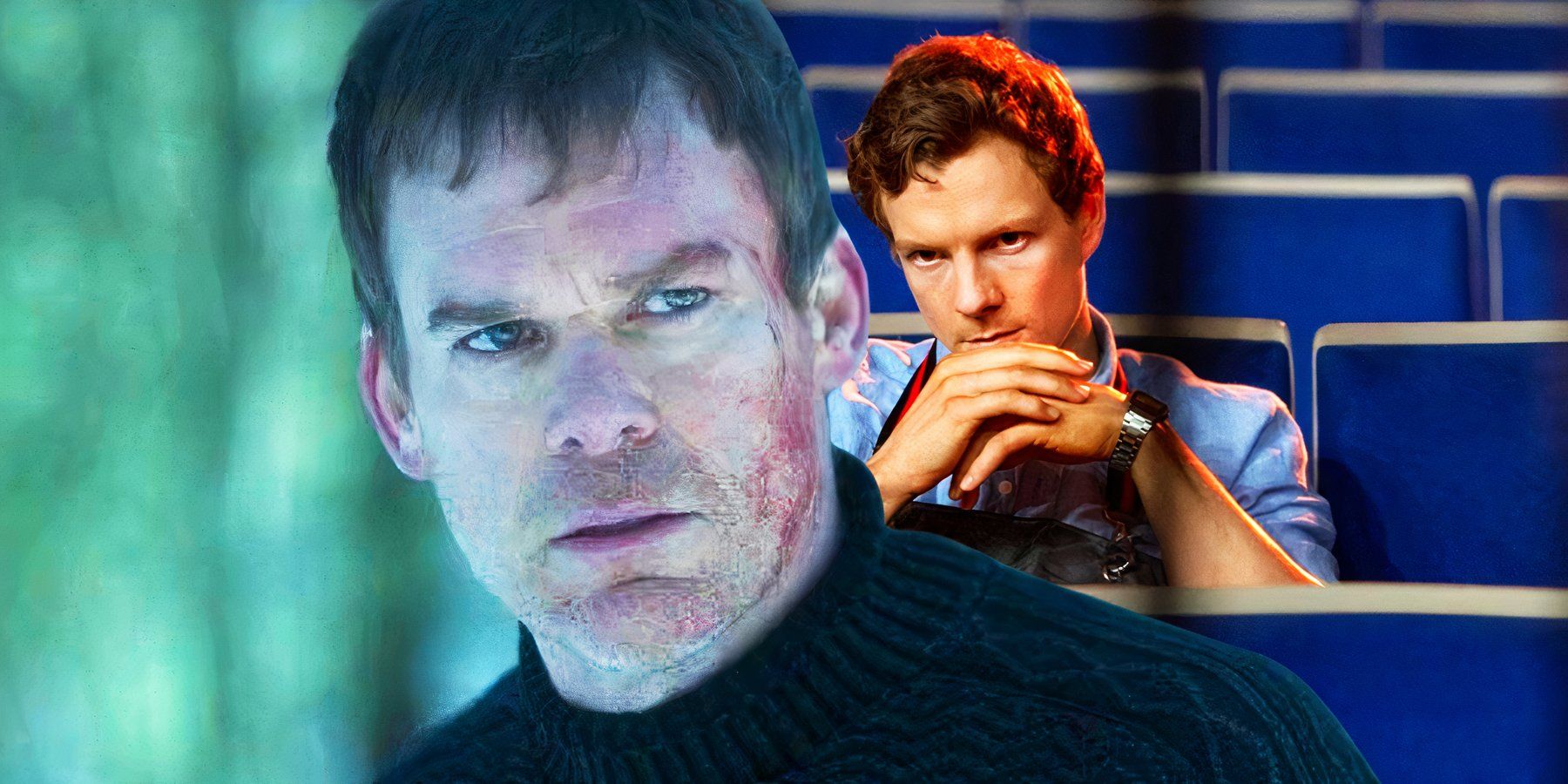 Michael C Hall en Dexter New Blood yuxtapuesto con Patrick Gibson en Dexter Original Sin 